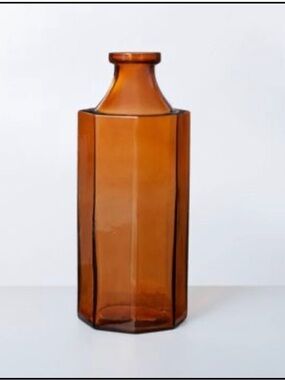 Octagonal Amber Glass Bottle Vase Large-Hearth & Hand with Magnolia